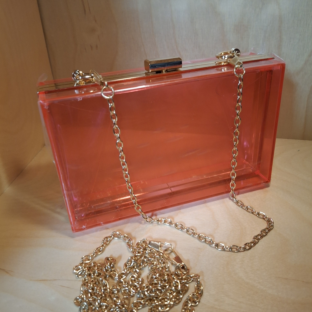 💋Chic Transparent Pink Clutch with Gold Chain💋